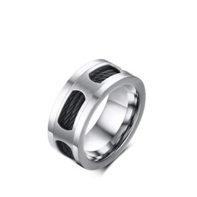10 mm Stainless Steel Wire Drawn Black Via Ring Men&prime;s Retro Ring