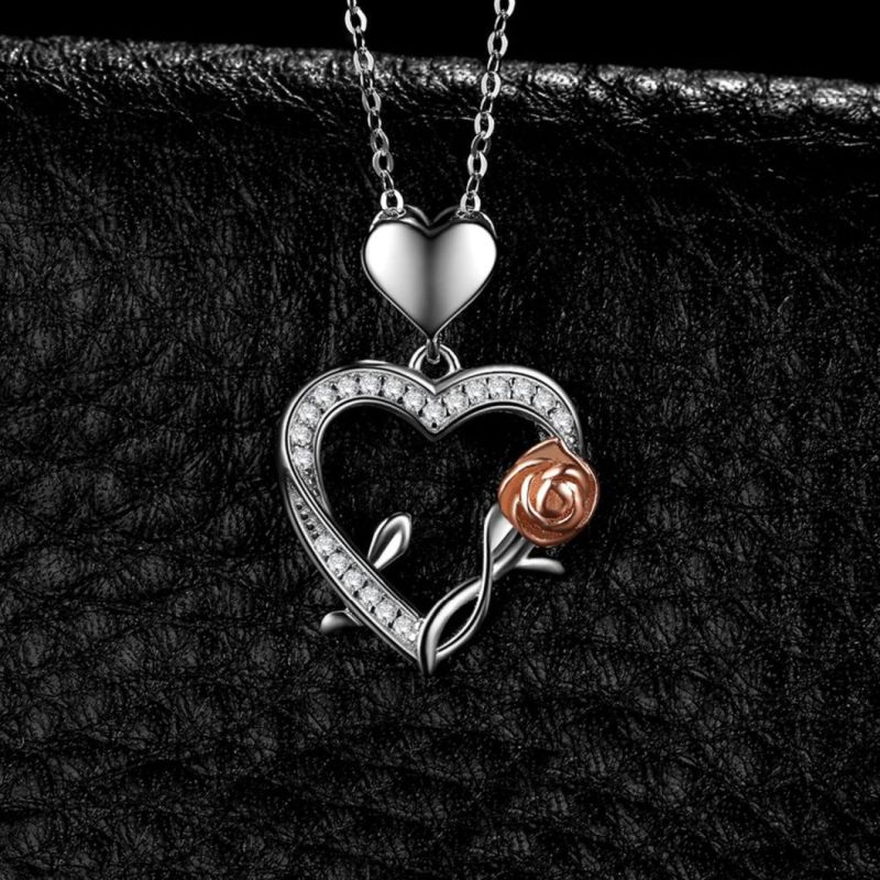 Silver Rose and Heart Pendant/Necklace as Gift for Mother′s Day/Girlfriend