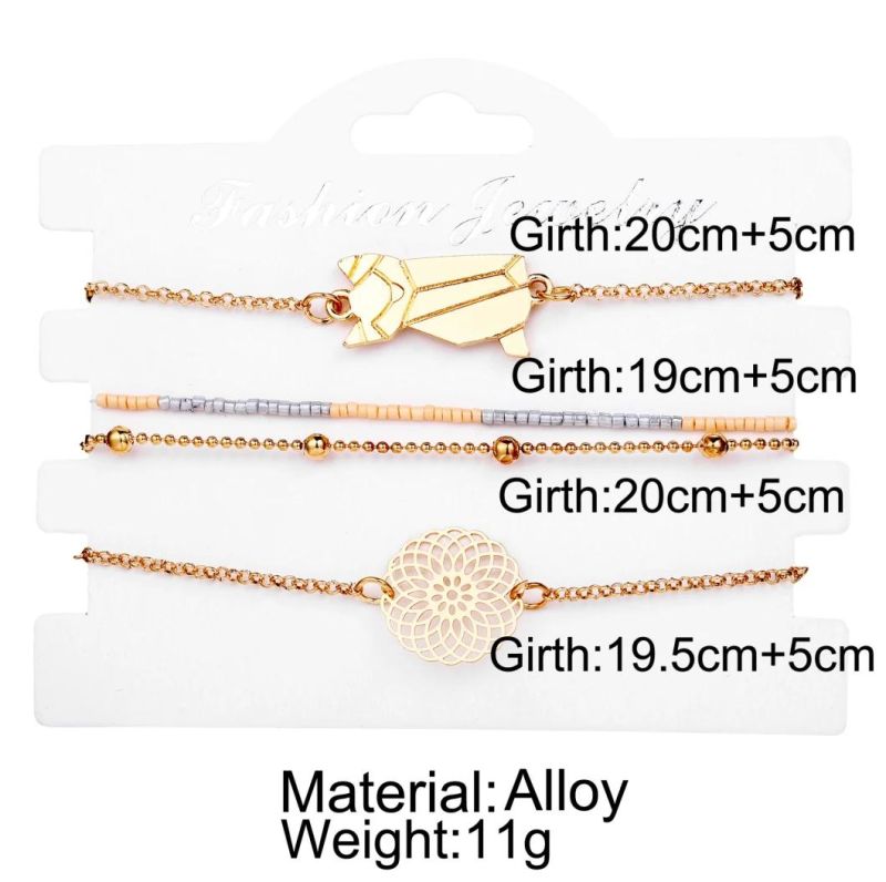 Fashion Jewelry Gold Multi-Layer Alloy Bracelet with Hollowed-out Pattern and Cat Charm