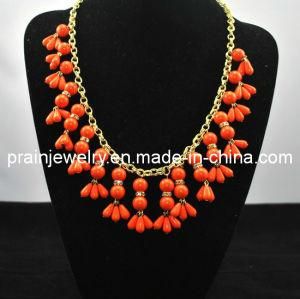 Spring Fashion Necklace Red Resin Yellow Chains Gold Plated