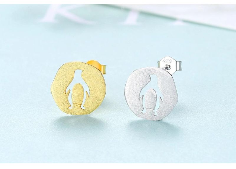 Silver and Golden Jewelry Earrings in Penguin Shape