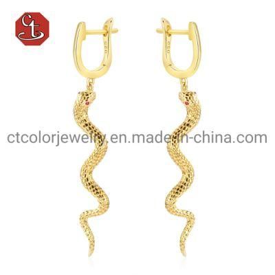 925 Sterling Silver Fashion Jewelry 18K Gold Plated Snake Earrings
