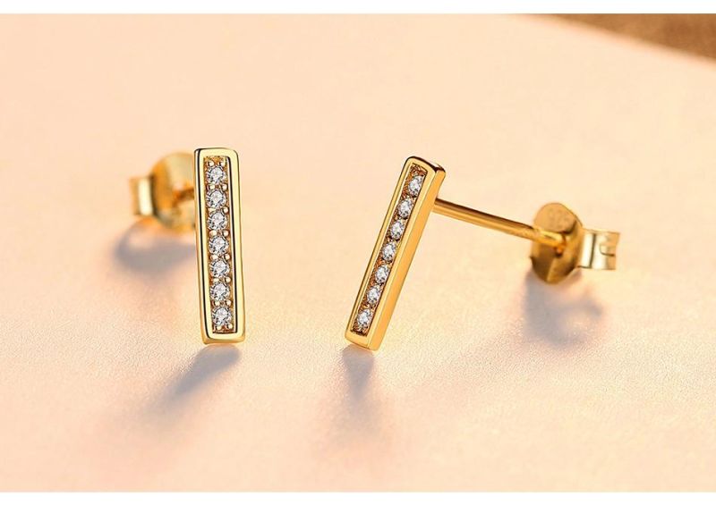 Geometric Solid Gold-Plated Silver Earrings Stud