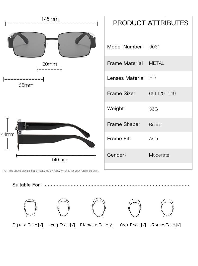 Metal Frame PC Temple Square Retro Metal Sunglasses