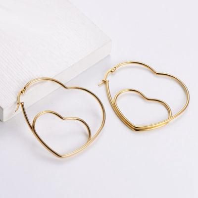 Minimalist Casual 18K Gold Plated Earring Jewelry Large Stainless Steel Heart Shaped Big Hoop Earrings for Women