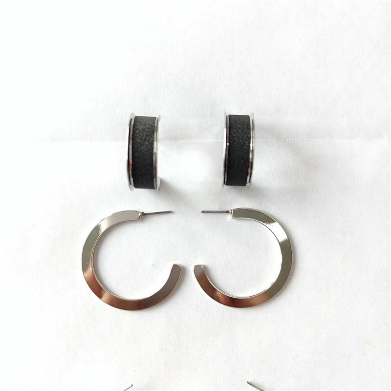 Repeat Style Fashion Gunmetal Hematite Plated Mulitple Earrings with Oval Square Round Heart Flower Stud and Smooth Flat Iron Hoop Glitter Paper Hoop Ears
