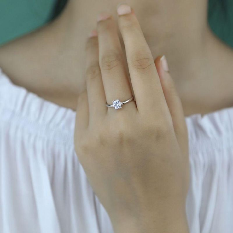 25 Sterling Silver Ring Six Claw Crystal Adjustable Ring Women Light Luxury Engagement Wedding Jewelry