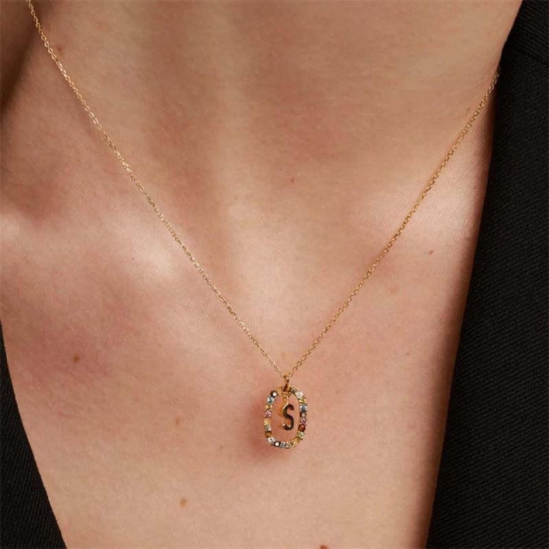 New Fashion Jewelry Gold Plating Luxury Color Zircon Necklace Letter Pendant Necklace for Women