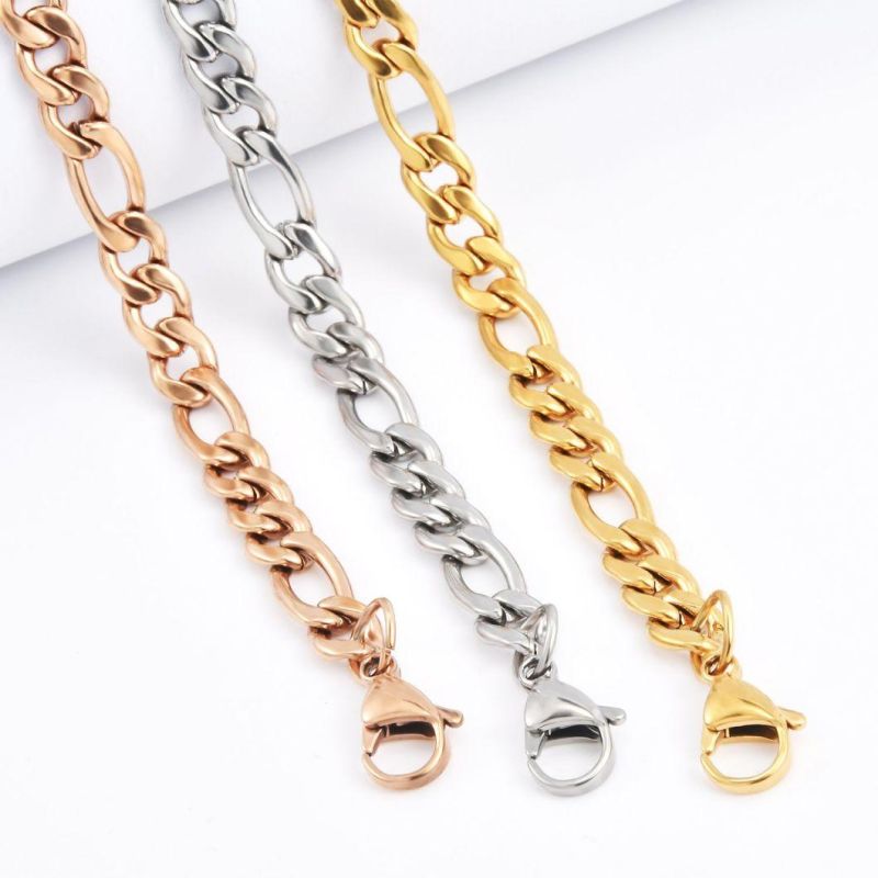 Stainless Steel Jewellery Manufacturer Fashion Nk 3: 1 Gold/Rose Gold/ Silver Chain God Plated Figaro Fashion Jewelry Jewellery Necklace