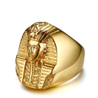 27mm Stainless Steel Egyptian Pharaoh&prime;s Gold Men&prime;s Ring