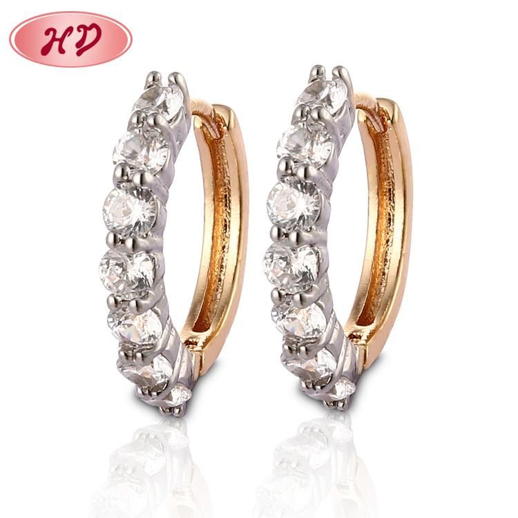 Women Fashion Costume Jewelry 14K 18K Gold Plated Imitation Huggie Hoop Earring with CZ Pearl