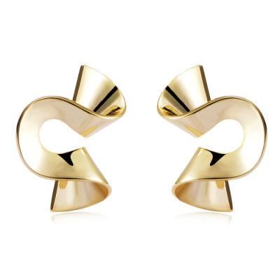 Fashion Gold-Plated High Polishing Brass Ribbon Stud Earrings