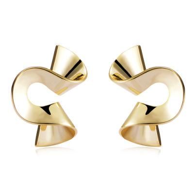 Fashion Gold-Plated High Polishing Brass Ribbon Stud Earrings