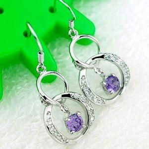 925 Silver Jewelry Circle Earring with Amethyst Cubic Zirconia E00272