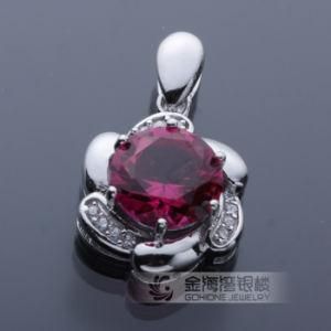 Fashion Diamond Cut Ruby Stone Pendant Silver Jewelry