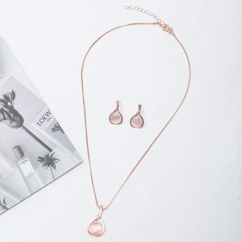 Wholesale Jewelry Sets Women Elegant Waterdrop Rhinestone Pendant Necklace Hook Earrings Jewelry Set