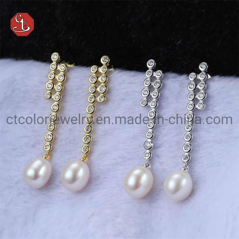 High Quality Jewelry for Wholesale Fashion Costume Imitation 925 Sterling Silver Jewelry with CZ Pearl Earring for Women
