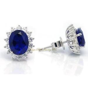 Synthetic Sapphire Earrings Diana Design William Luxury Noble 925 Pure Silver White Gold Plated Accessories for Woman