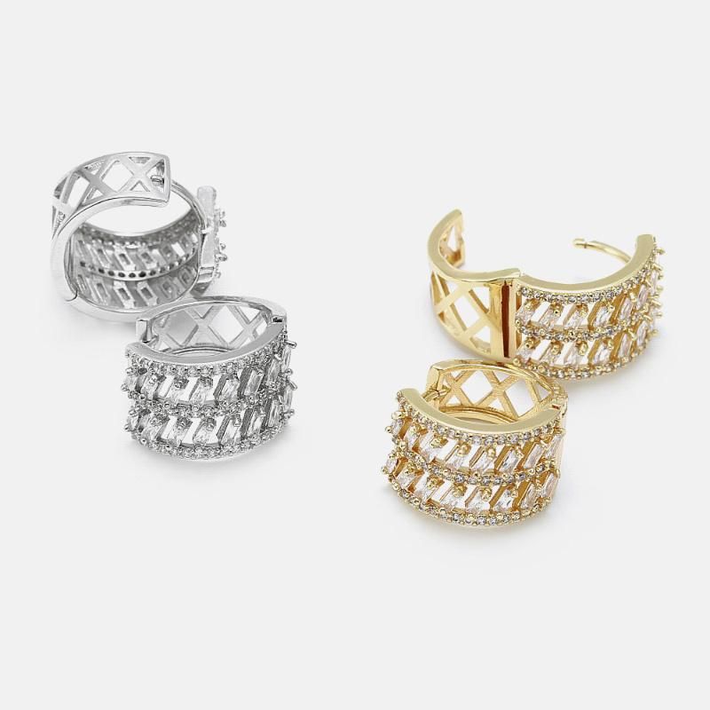 Rectangle Gold Plated Women CZ Zircon Hoop Earrings for Women