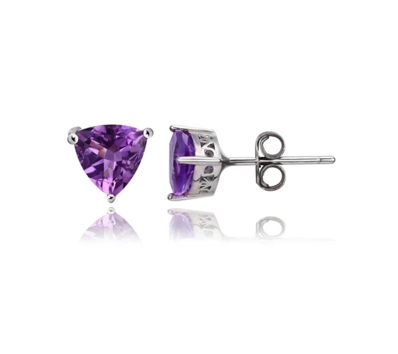 Fashion Jewellery Gemstone Amethyst Triangle Stud Earring 925 Sterling Silver Jewelry Set