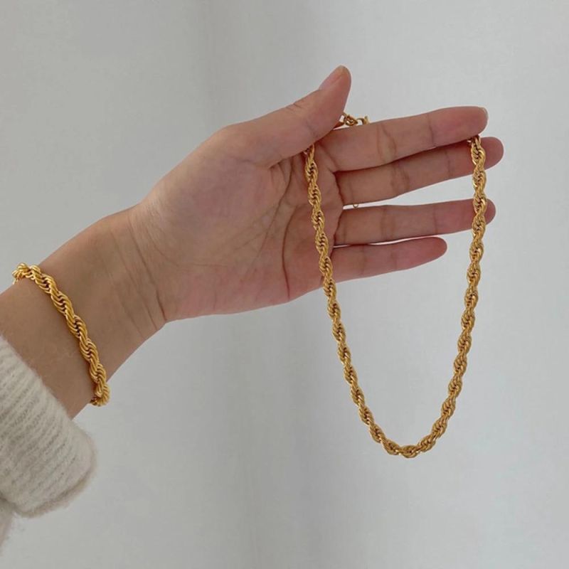 18K Gold Rope Chain Necklace Choker Dainty Chunky Twisted Chain Necklace for Women Jewelry