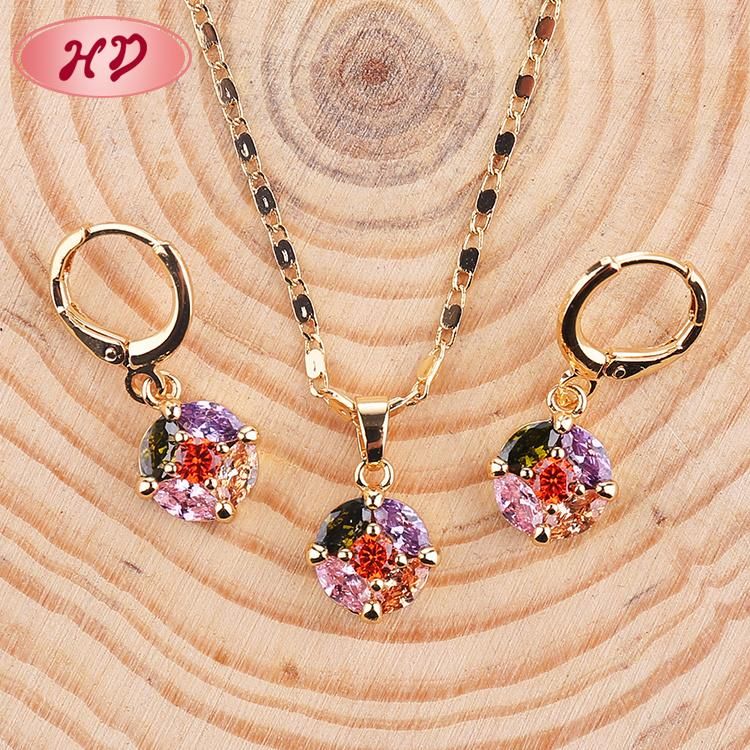 Fashion Earrings Necklace 18K Gold Plated Diamond CZ Jewelry Sets