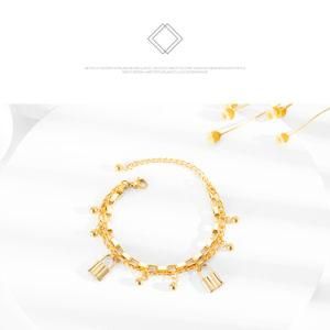 Fashion Design Adjustable Double Stainless Steel Chain Lock Pendant Women Bracelet