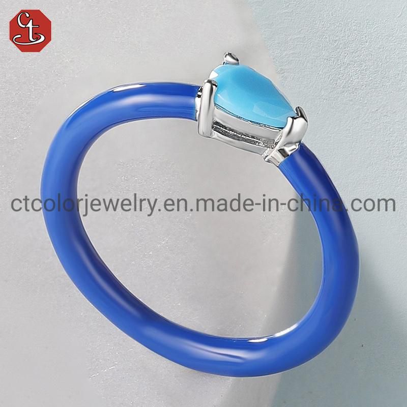 Fashion Rings Sterling 925 Silver Enamel Color Natural stone Rings for Women Finger Jewelry