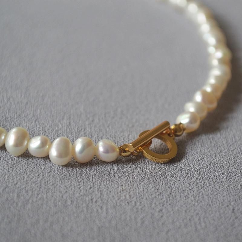 French Elegance Freshwater Irregular Baroque Pearl Short Ot Lock Necklace Choker