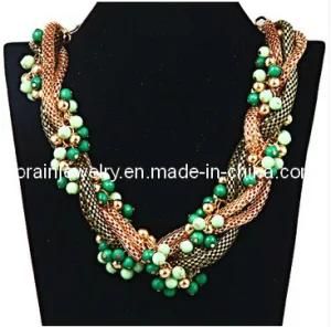 Summer Fashion Jewelry/ 2013 Zinc Alloy Material Plated with Antique Copper Bronze Snake Chain Necklace with Green Acrylic Plastic Beads