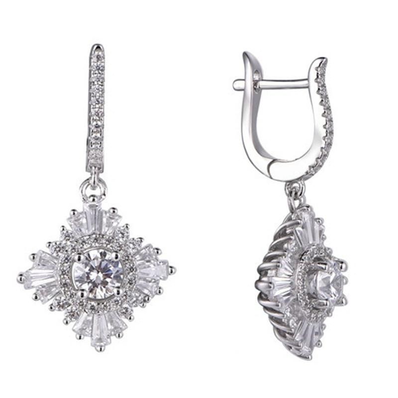 Fashion Jewelry 925 Sterling Silver CZ Simple Star and Moon Earring