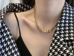 2020 New Hollow Dd Letter Design Exaggerated Retro Stainless Steel Thick Chain Gold Plated Necklace for Women Girls Jewelry