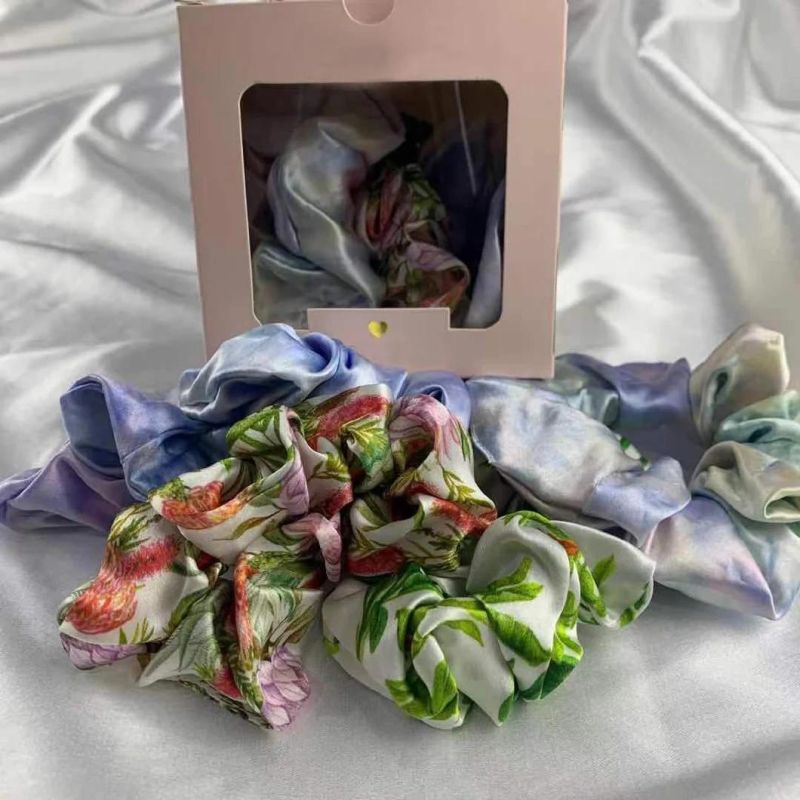 100% Mulberry Silk Print Hair Scrunchies for Woven