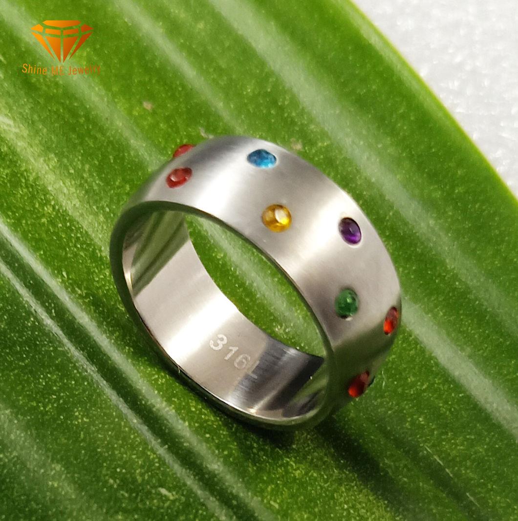 Fashion Wholesale Full Circle Colorful Gemstone Stainless Steel Fashion Ring Jewelry Ring SSR1923