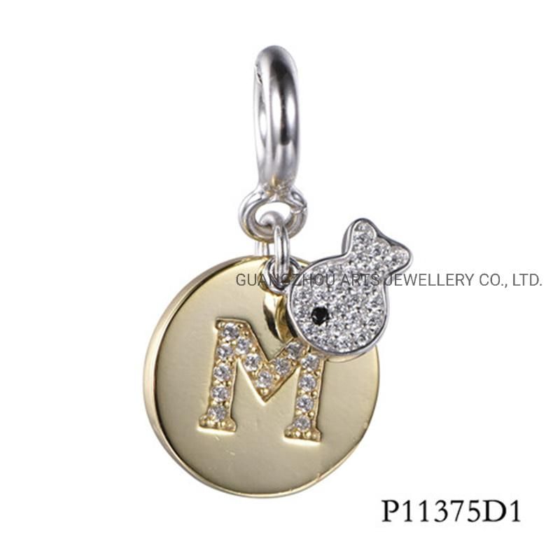 Alphabet in The Round with a Fish Accessory Silver Pendant