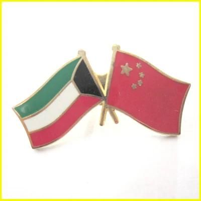 Gold Plated Metal Alloy China and Kuwait Flag Pin