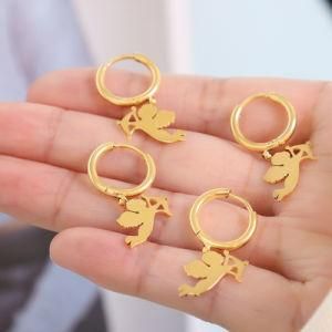 Personality Stainless Steel 18K Gold Plated Cupid Earrings for Women