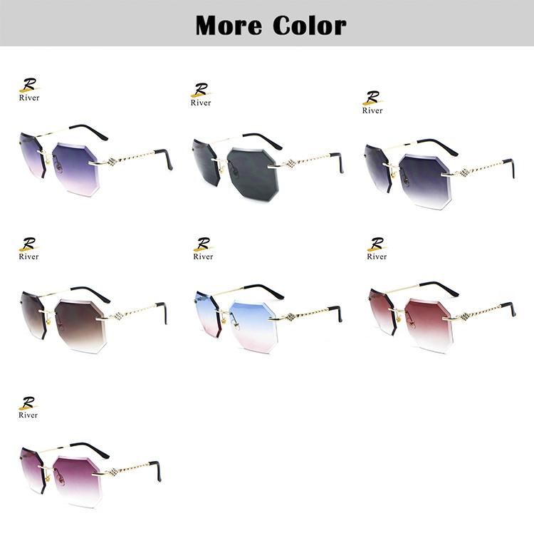 Diamond-Encrusted Wholesale Custom Logo Metal Frameless Women Sunglasses