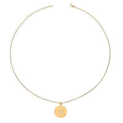 14K/18K Gold Plated Stainless Steel Jewelry Zircon Stone DIY Alphabet Coin Necklace for Gift