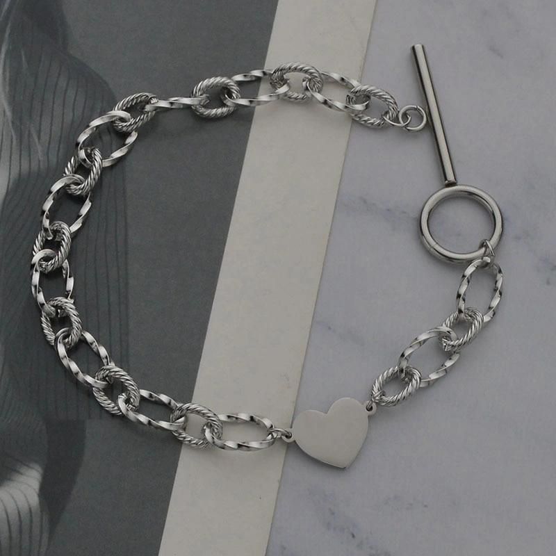 Hip Hop Bracelet Stainless Steel Net Red Temperament Printed Heart Bracelet