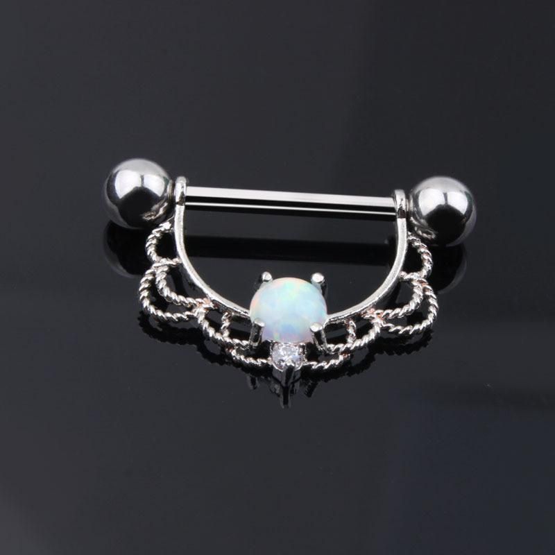 316L Surgical Stainless Steel Nipple Rings Tongue Rings Setting Opal or CZ Piercing Jewelry