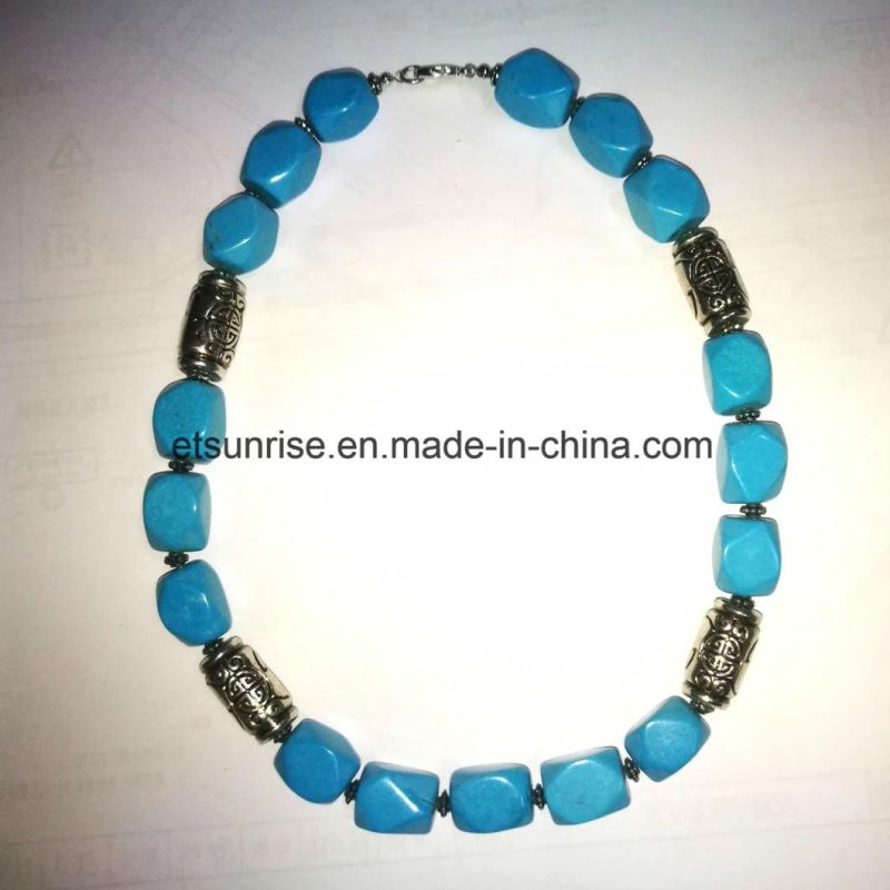 Optimized Processing Turquoise Bead Necklace with Donuts Pendant