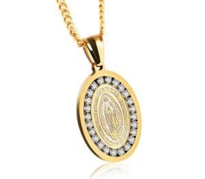 Stainless Steel Men Necklaces Cubic Zirconia Medallion Pendant Chain Necklace Jewelry Gift Our Lady of Guadalupe Necklaces Gifts