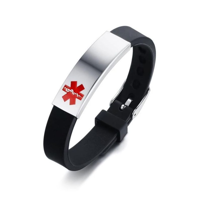 Silicone Bangle Wristband Bracelet for Men Women Medical Alert High-Quality ID Bracelet Laser Engraved Adjustable