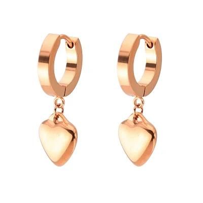 Manufacturer Custom Earring Fashion jewellery High Quality Water Proof None Fade Rose Gold Plate Earring Heart Ear Rings Jewelry