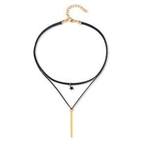 Gothic Punk Circle Choker Collar Necklace Black Leather Chain Tube Neck Punk Collar Pendant Neck Chain Long Rope
