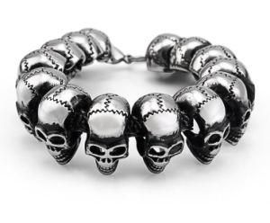 316L Stainless Steel 23mm Huge Heavy Solid Silver Men&prime;s Skeleton Skull Bracelet Ghost Bangle Biker Punk Jewelry