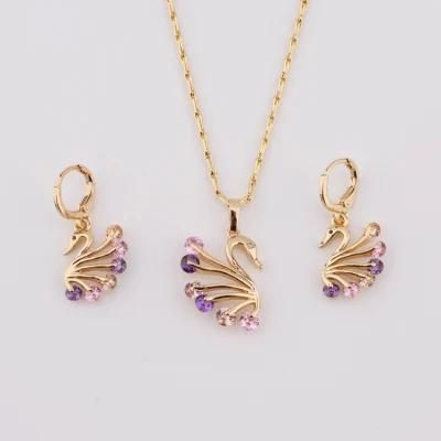 Women Fashion Accessories Silver 18K Gold Plated Alloy Jewelry Chain Sets Pendant Necklace with CZ Crystal