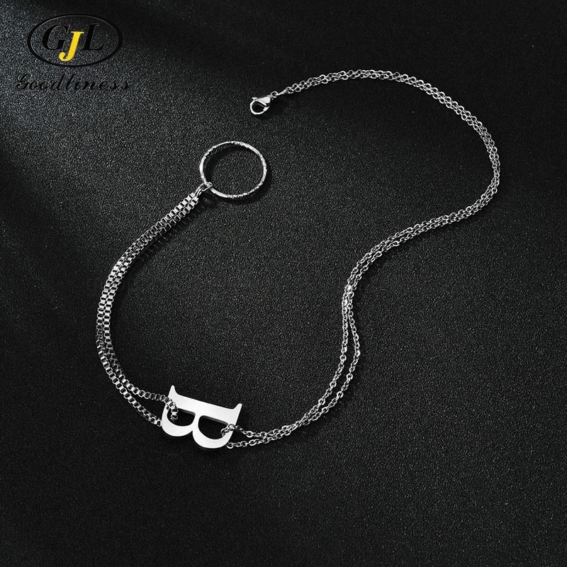 Hiphop Antique Stainless Steel Layered Mens Box Chain Letter Necklace