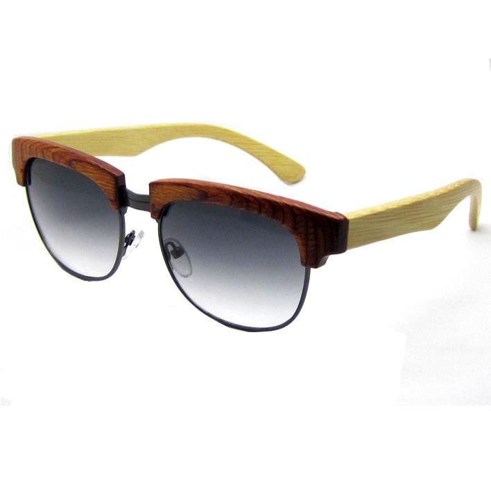 Unisex Flat Brow Tortoise Shell Wide Wooden Temple Sunglasses